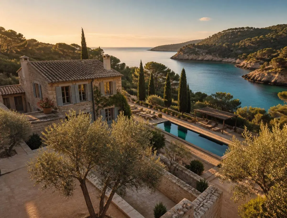 Finca de lujo en Mallorca con olivos y cala turquesa